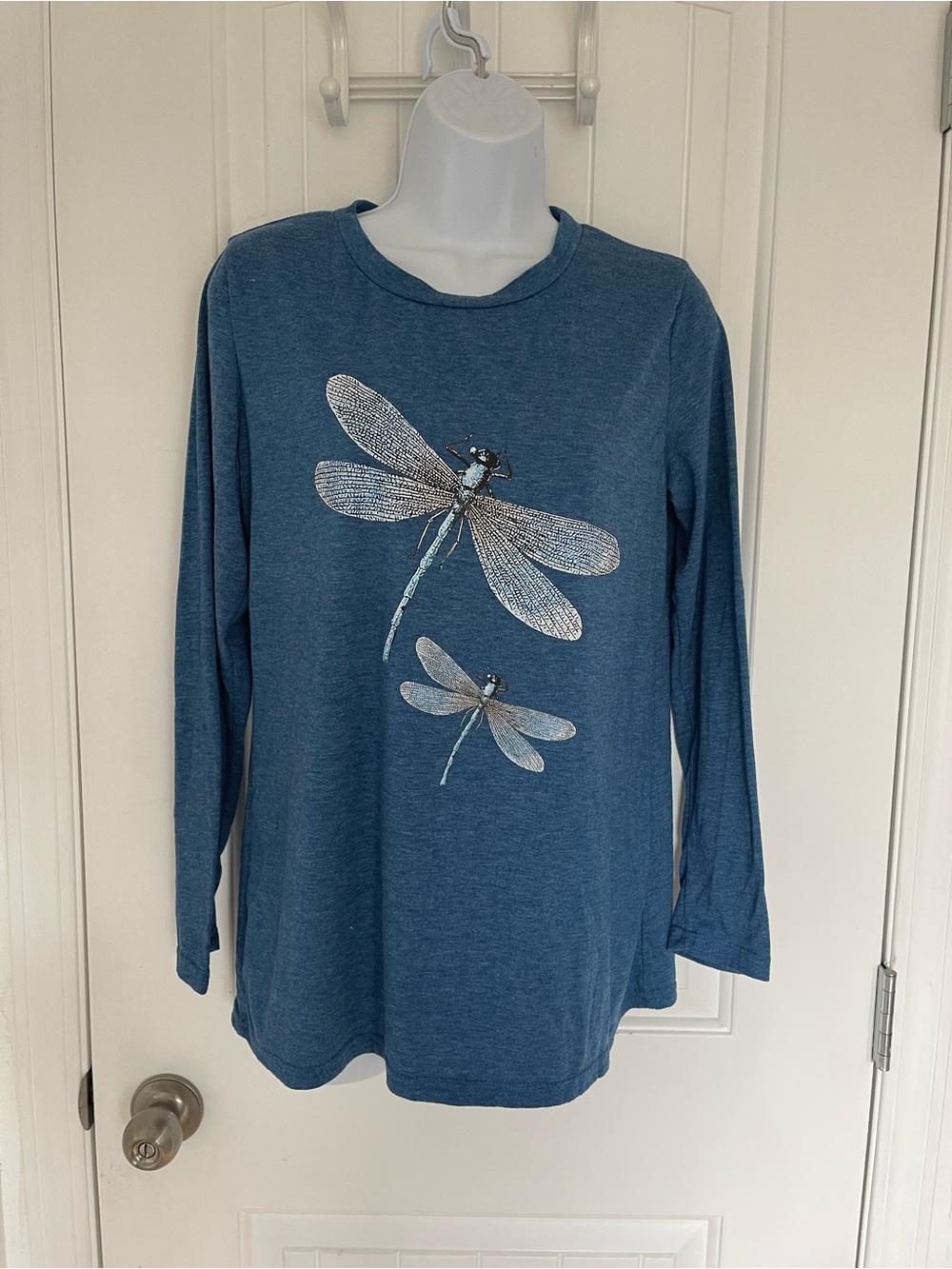 SHEIN Teal Blue Dragonfly Graphic Long Sleeve Tee